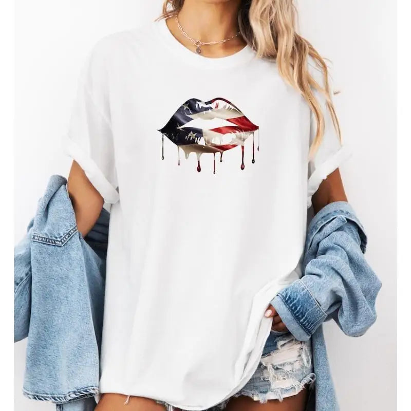Patriotic Lips Graphic Tee β USA Flag Print Women's Top