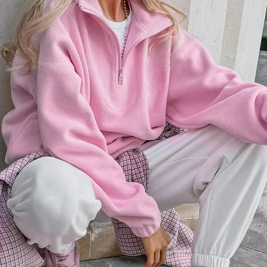 Y2K Solid Color Sweatshirt - Women's Loose Fit Pullover | 2025 Trend