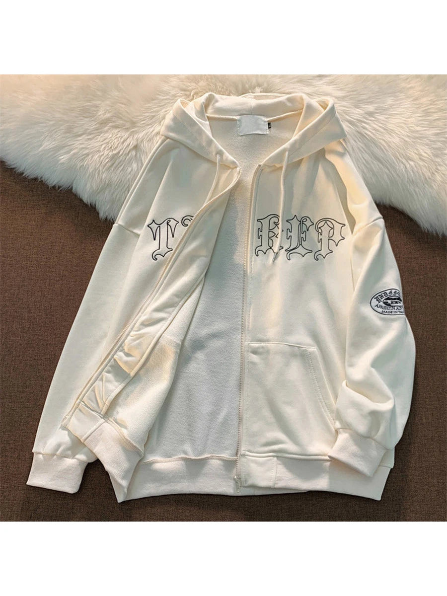 Women Patchwork Hoodie โ Stylish Streetwear Cardigan with Pockets