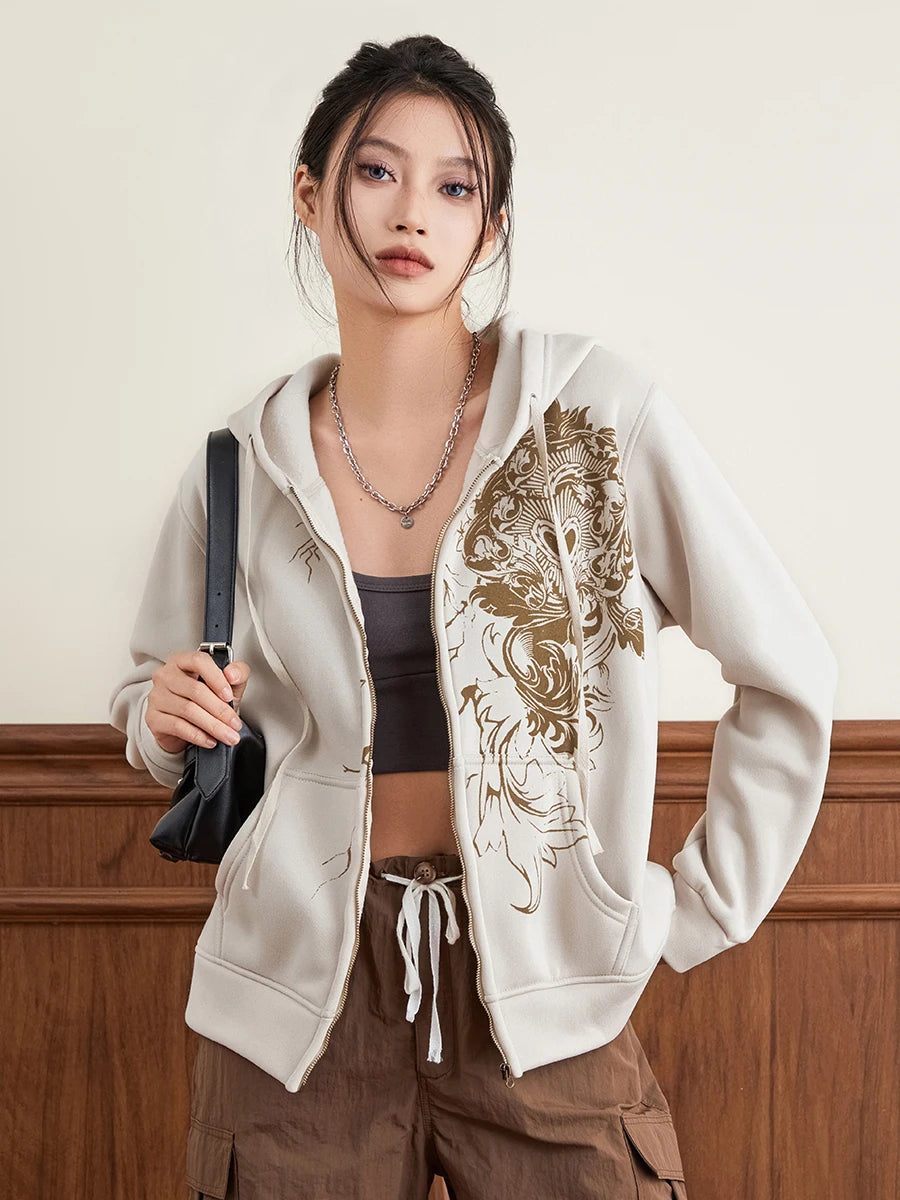 Casual oversized women’s hoodie with side pockets, trendy vintage streetwear