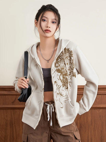 Casual oversized women’s hoodie with side pockets, trendy vintage streetwear