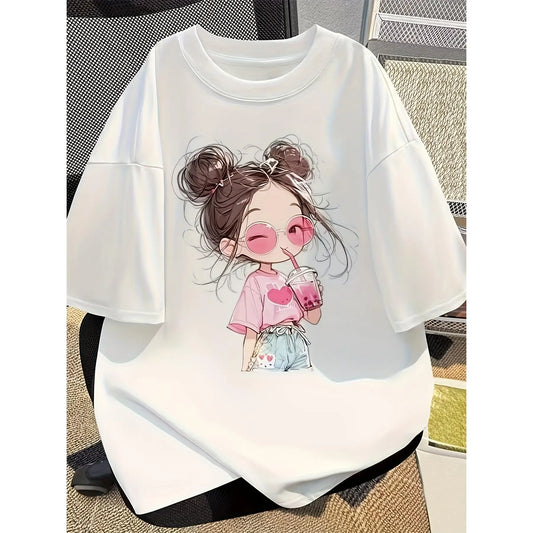 Cartoon printed women’s loose-fit summer t-shirt – Zyra
