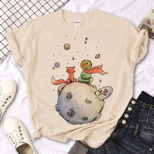 Kawaii Little Prince graphic t-shirt for women – Harajuku-style vintage print | Soft cotton Y2K fashion tee | Free shipping USA