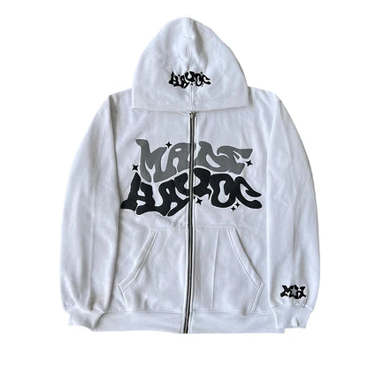 Letter Print Zip Hoodie - Men's Fleece Jacket with Pockets