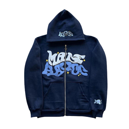Letter Print Zip Hoodie - Men's Fleece Jacket with Pockets