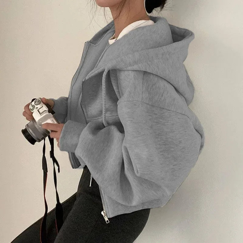 2025 Y2K Fashion Women’s Crop Top Hoodie – Autumn Long Sleeve Zipper Sweatshirt | Harajuku Streetwear