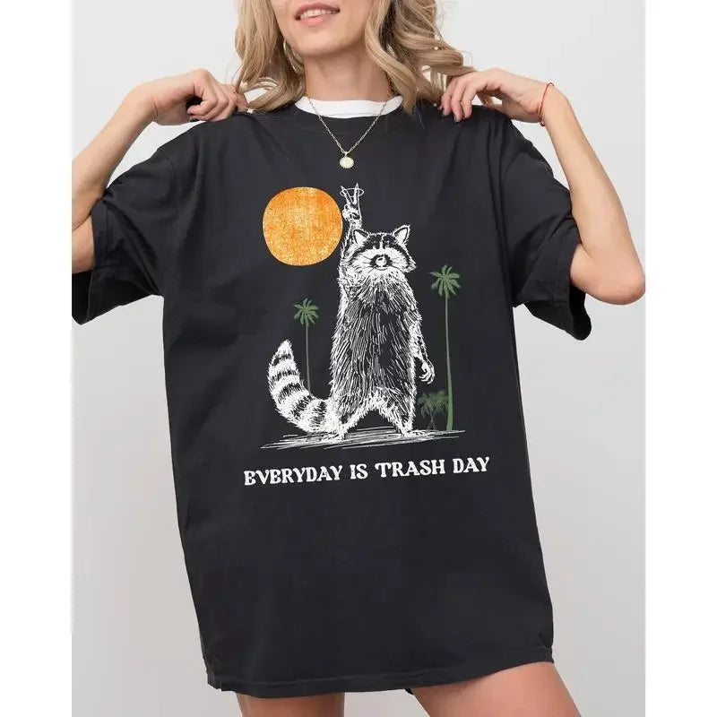 Funny raccoon meme t-shirt with 'Everyday is Trash Day' text – women's aesthetic graphic tee in Comfort Colors® fabric | Trendy viral animal print top