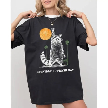Funny raccoon meme t-shirt with 'Everyday is Trash Day' text – women's aesthetic graphic tee in Comfort Colors® fabric | Trendy viral animal print top