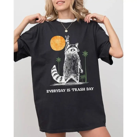 Funny raccoon meme t-shirt with 'Everyday is Trash Day' text – women's aesthetic graphic tee in Comfort Colors® fabric | Trendy viral animal print top