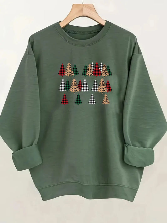 Red Christmas pattern sweatshirt women's holiday pullover