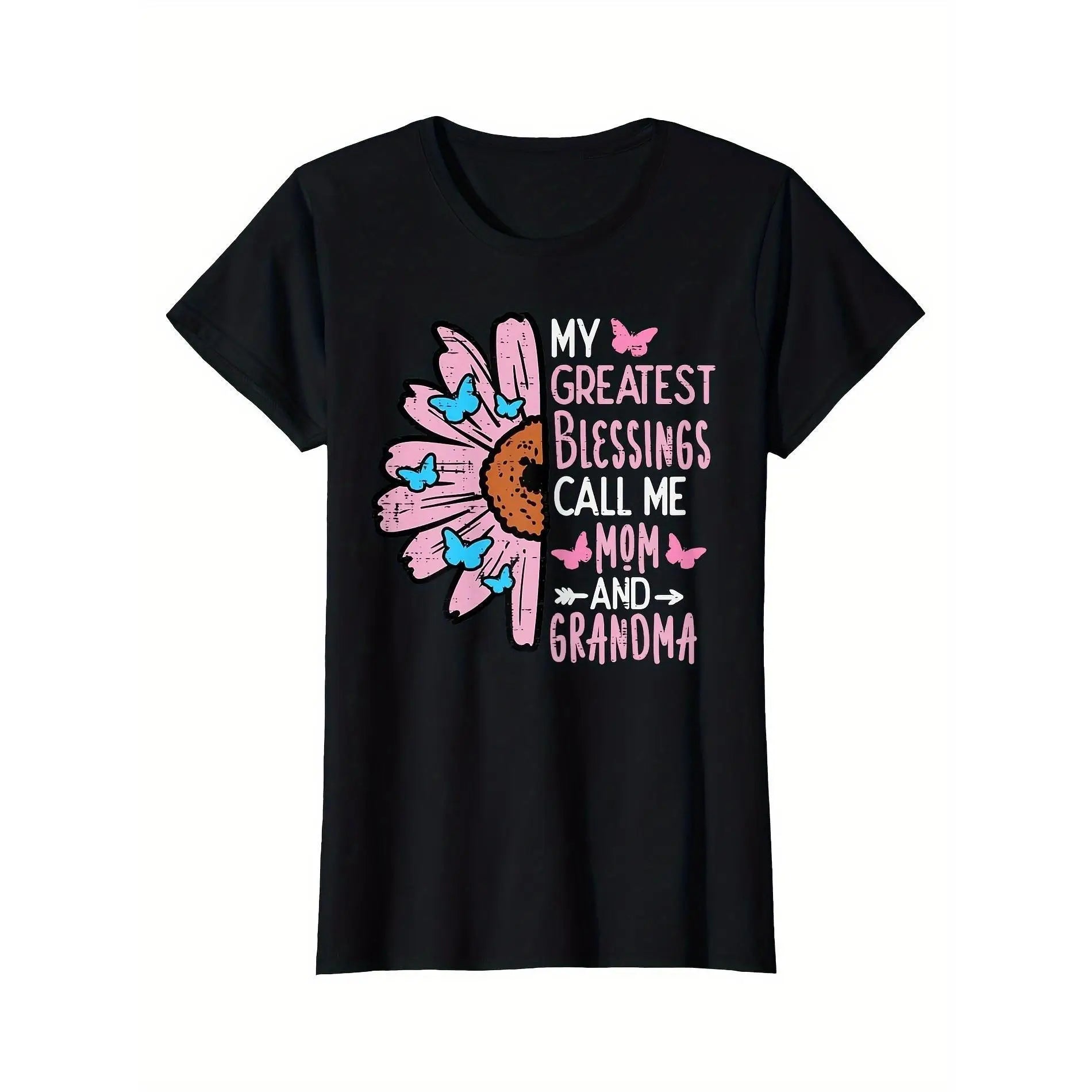 Women's 'My Greatest Blessing' t-shirt with sunflower and butterfly design – sentimental mom and grandma gift tee | Soft cotton casual top