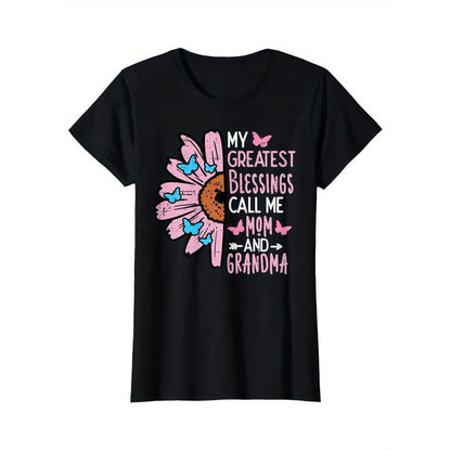 Women's 'My Greatest Blessing' t-shirt with sunflower and butterfly design – sentimental mom and grandma gift tee | Soft cotton casual top
