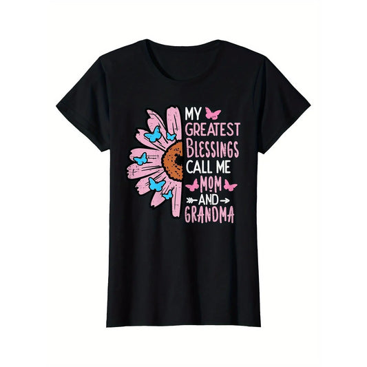 Women's 'My Greatest Blessing' t-shirt with sunflower and butterfly design – sentimental mom and grandma gift tee | Soft cotton casual top