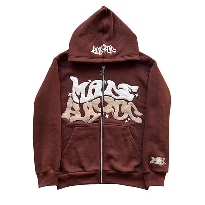 Letter Print Zip Hoodie - Men's Fleece Jacket with Pockets