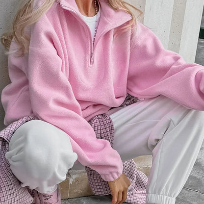Y2K Solid Color Sweatshirt - Women's Loose Fit Pullover | 2025 Trend