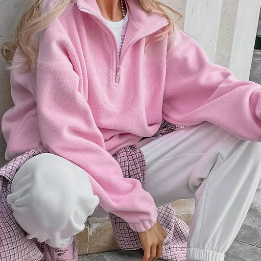 Y2K Solid Color Sweatshirt - Women's Loose Fit Pullover | 2025 Trend
