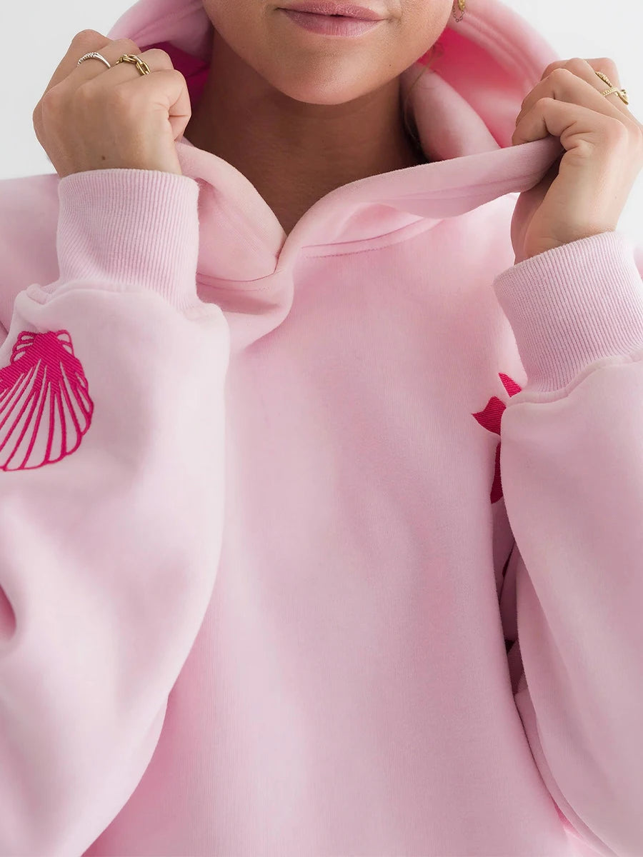 Boho Embroidered Hoodie – Long Sleeve Oversized Pullover for Women