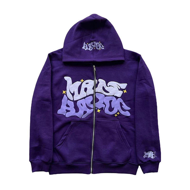 Letter Print Zip Hoodie - Men's Fleece Jacket with Pockets