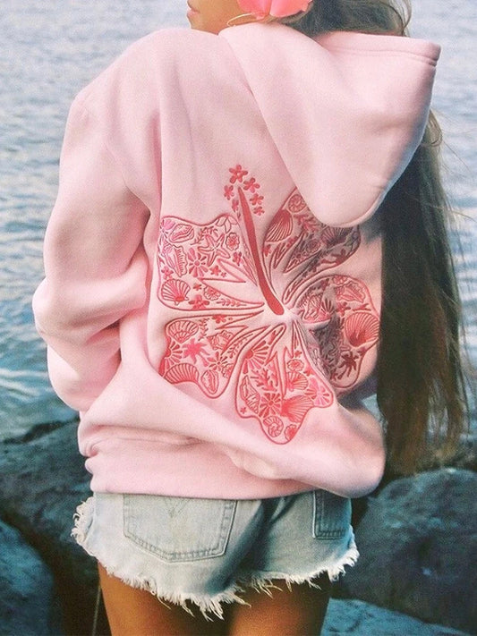 Boho Embroidered Hoodie – Long Sleeve Oversized Pullover for Women