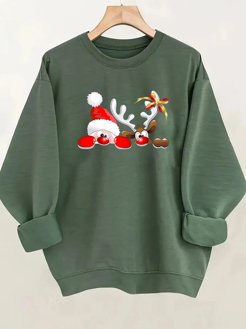 Christmas Printed Sweatshirt - Women's Festive Holiday Pullover