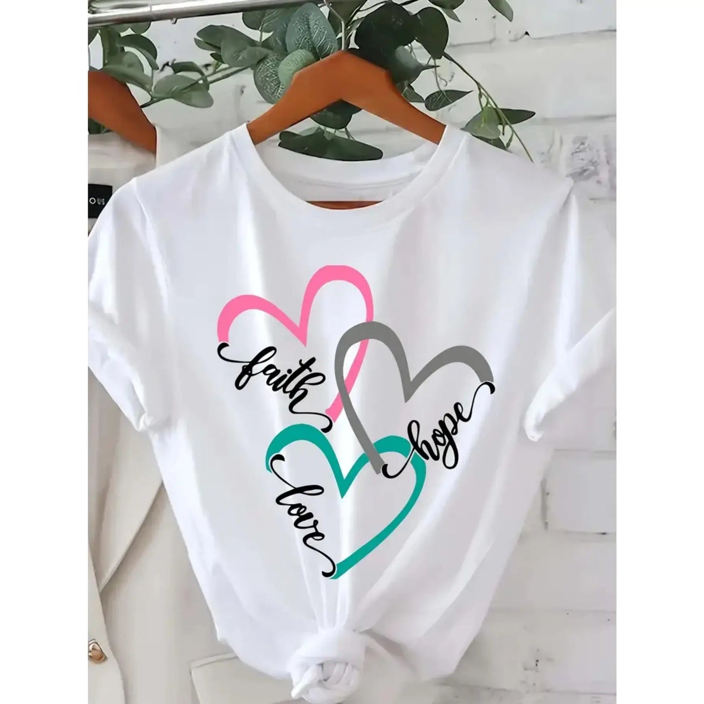 Inspirational faith hope love t-shirt with heart motif design – Christian women's soft cotton top | Gift for her | Bible verse apparel