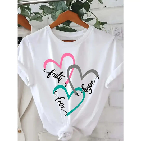 Inspirational faith hope love t-shirt with heart motif design – Christian women's soft cotton top | Gift for her | Bible verse apparel