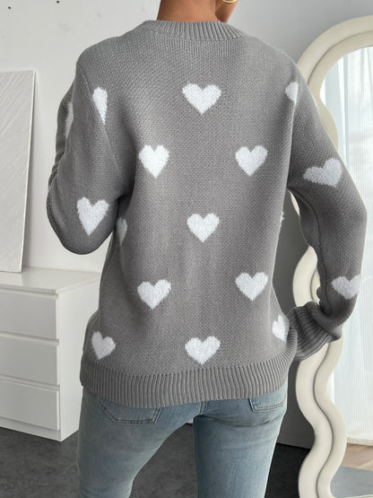 Blue Heart Knit Sweater - Women's Cozy Crewneck Pullover | Fall Fashion