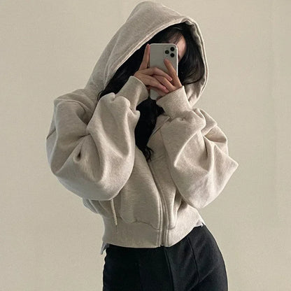 2025 Y2K Fashion Women’s Crop Top Hoodie – Autumn Long Sleeve Zipper Sweatshirt | Harajuku Streetwear