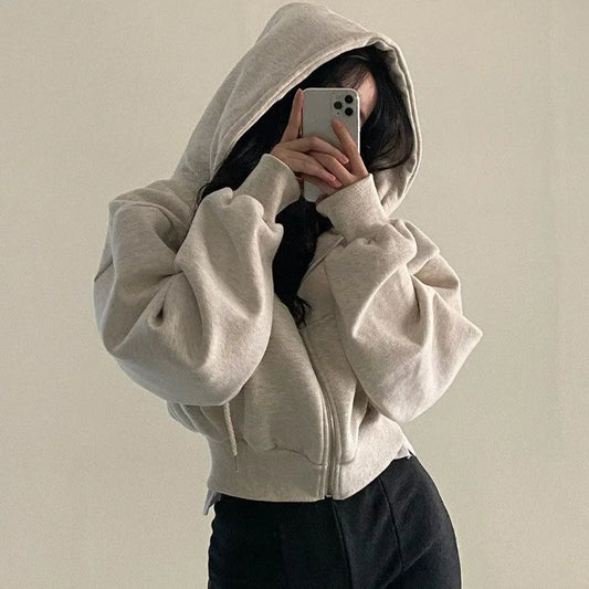 2025 Y2K Fashion Women’s Crop Top Hoodie – Autumn Long Sleeve Zipper Sweatshirt | Harajuku Streetwear