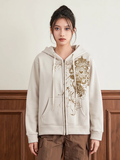 Women’s Vintage Graphic Print Hoodie – Long Sleeve Zipper Sweatshirt with Pockets | Y2K Streetwear