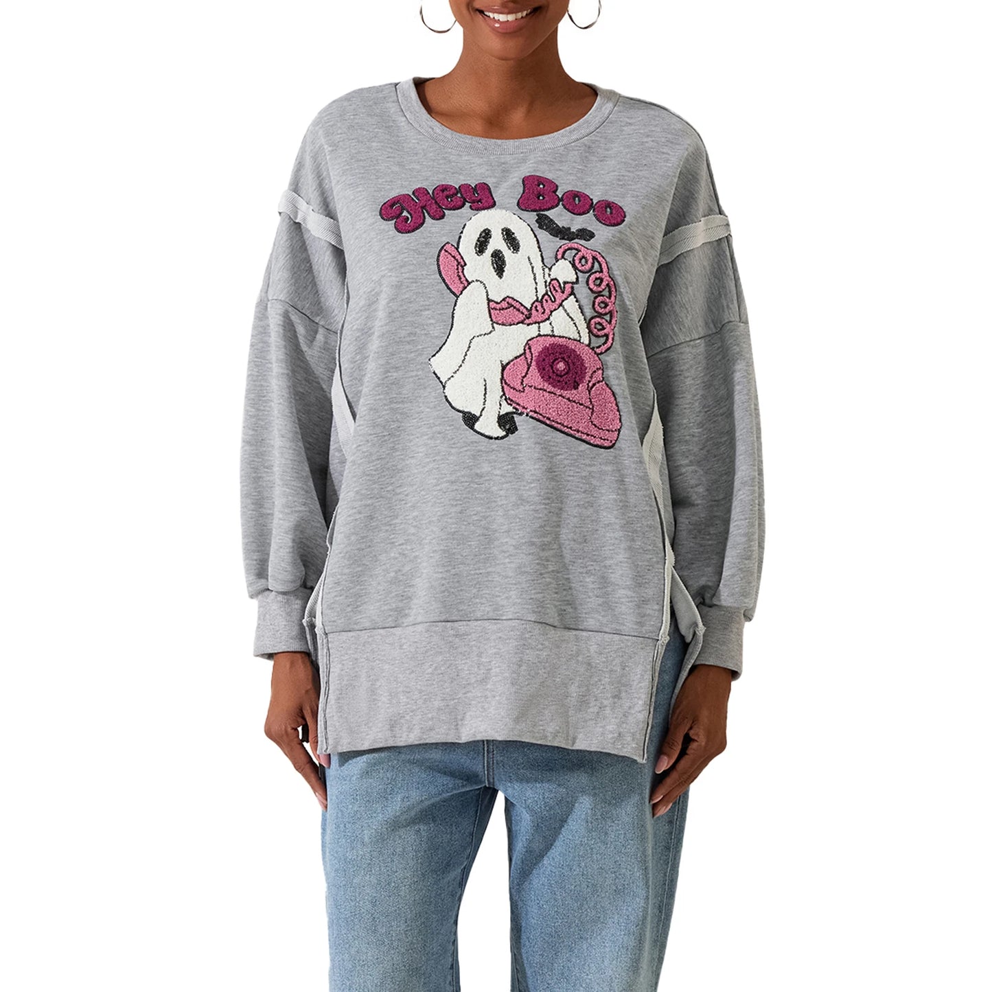 Pumpkin Print Halloween Sweatshirt - Women's Cute Fall Pullover