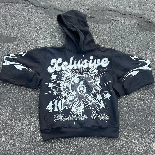 Black Y2K-style hoodie with retro letter print – unisex oversized streetwear pullover | Hip hop fashion for women