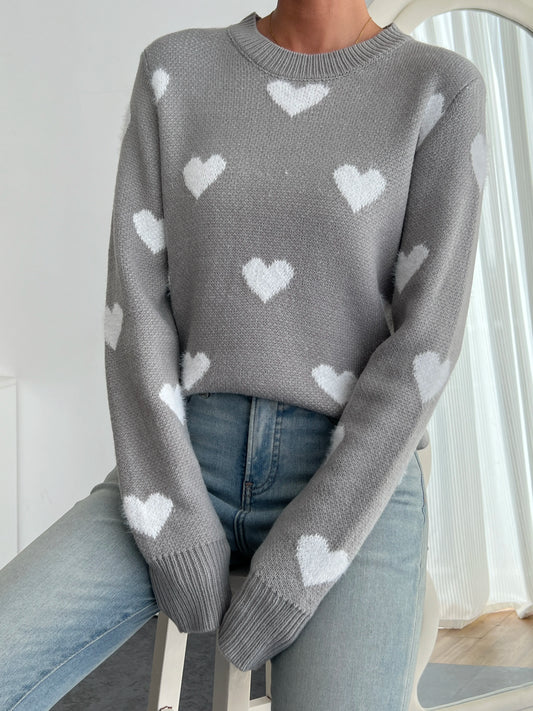 Women's cozy long sleeve sweater with heart design