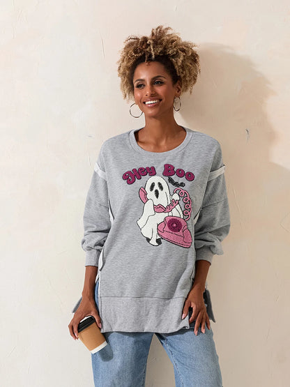 Pumpkin Print Halloween Sweatshirt - Women's Cute Fall Pullover