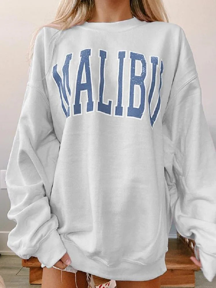 Oversized Harajuku Sweatshirt - Women's Letter Print Sweatshirt