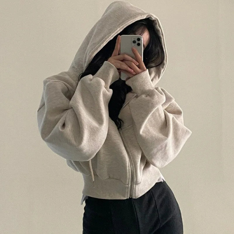 2025 Y2K Fashion Women’s Crop Top Hoodie – Autumn Long Sleeve Zipper Sweatshirt | Harajuku Streetwear