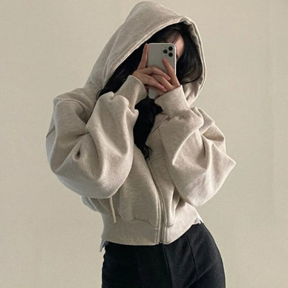 2025 Y2K Fashion Women’s Crop Top Hoodie – Autumn Long Sleeve Zipper Sweatshirt | Harajuku Streetwear