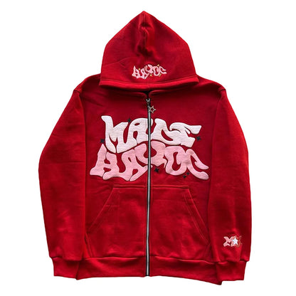 Letter Print Zip Hoodie - Men's Fleece Jacket with Pockets