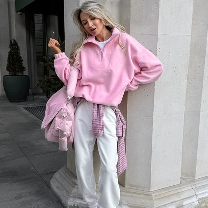 Y2K Solid Color Sweatshirt - Women's Loose Fit Pullover | 2025 Trend