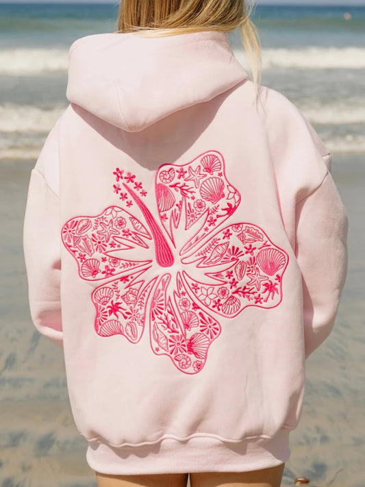women’s hoodie with colorful floral embroidery – lightweight oversized beach cover-up | Boho streetwear long sleeve sweatshirt