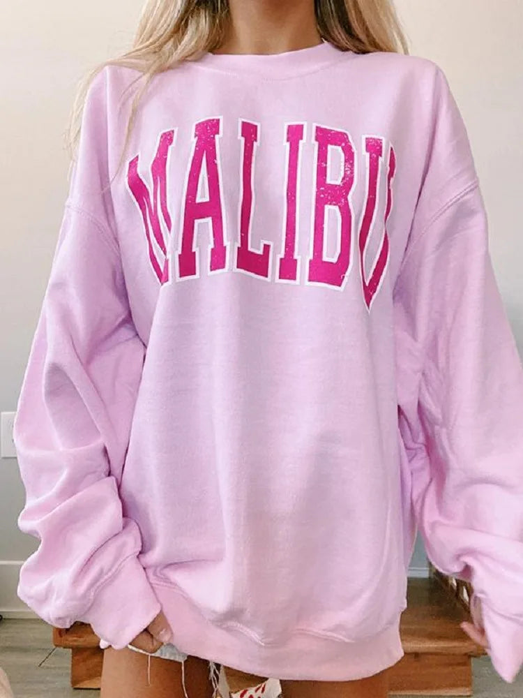 Pink oversized Harajuku sweatshirt with letter print streetwear