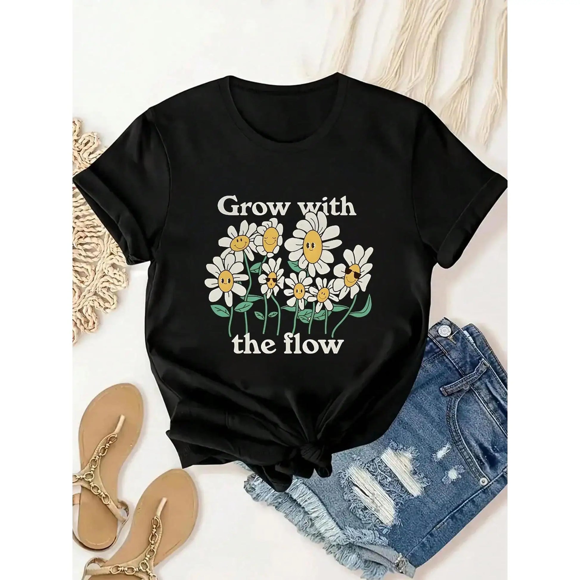 Women's floral print t-shirt in soft cotton – summer casual top for outdoor activities | Lightweight breathable fitness tee