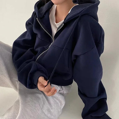 2025 Y2K Fashion Women’s Crop Top Hoodie – Autumn Long Sleeve Zipper Sweatshirt | Harajuku Streetwear
