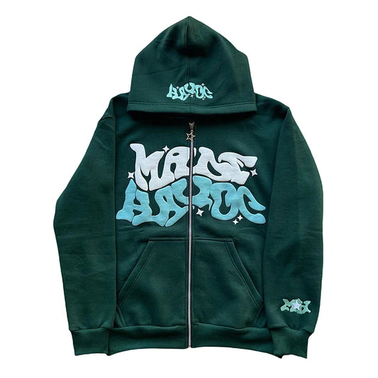 Letter Print Zip Hoodie - Men's Fleece Jacket with Pockets