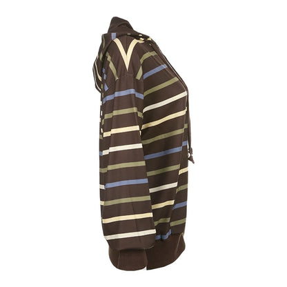 Women’s Striped Zip-Up Hoodie – Autumn Streetwear Jacket with Drawstring