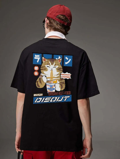 Cat Graphic Tee - Men's Oversized Y2K T-Shirt | Japanese Streetwear