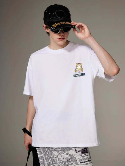 Cat Graphic Tee - Men's Oversized Y2K T-Shirt | Japanese Streetwear