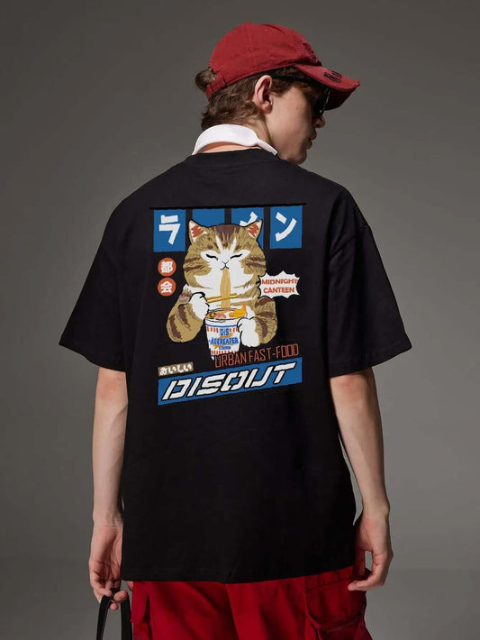 Men's oversize t-shirt with playful cat design