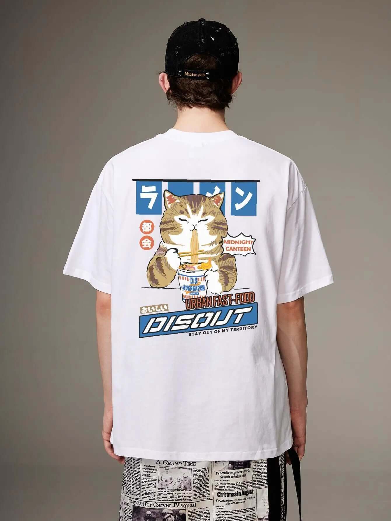 Cat Graphic Tee - Men's Oversized Y2K T-Shirt | Japanese Streetwear