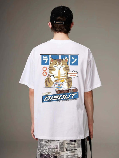 Cat Graphic Tee - Men's Oversized Y2K T-Shirt | Japanese Streetwear